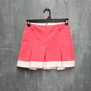 Puma Pleated Golf Skort Shorts Skirt Pockets Pink White Or Rose Red 7